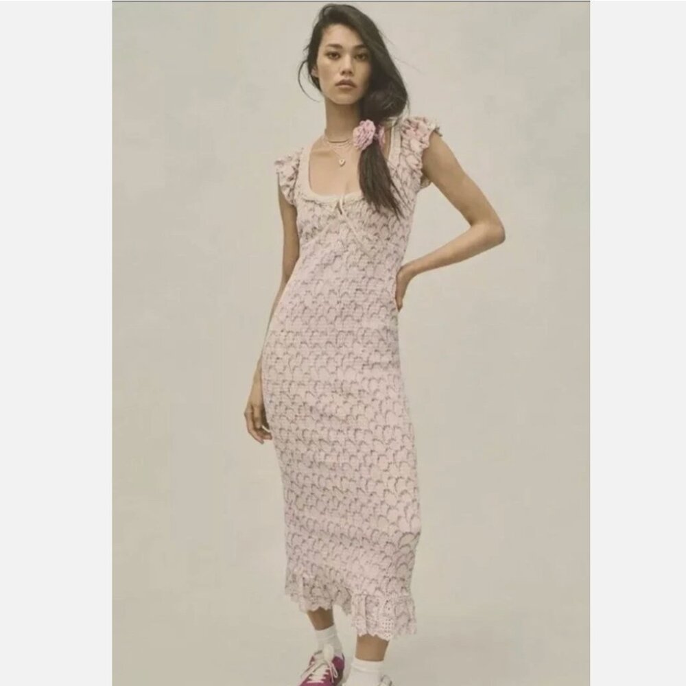 Free People Mckenna Velvet Midi Dress In Ivory Combo Size Small